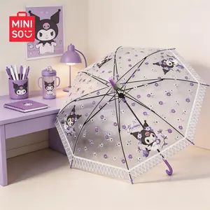 MINISO HK Cute Transparent Long Handle Umbrella High Appearance Level Design Thickened Sturdy Windproof Structure Lovely Cartoon Pattern Large Coverage Ideal For Students Daily Use Travel Commute