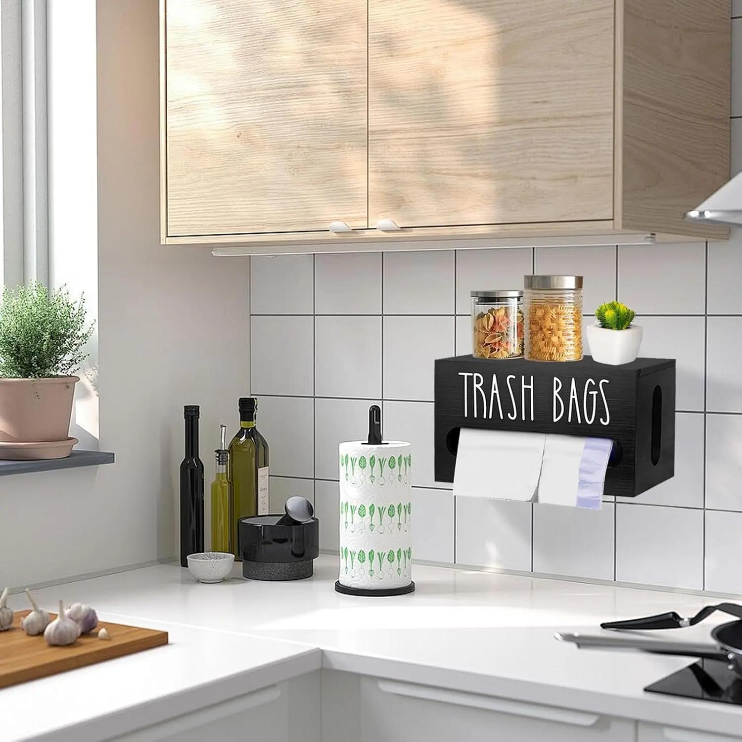 Extra Large 2-in-1 Plastic Bag Holder, Durable Grocery Bag Storage Organizer, Hanging Trash Bag Dispenser for Kitchen, Wall Mount Cabinet Organizer for Bathroom & Toilet Paper Storage, Multi-Purpose for Daily,Space-Saving, Easy Install