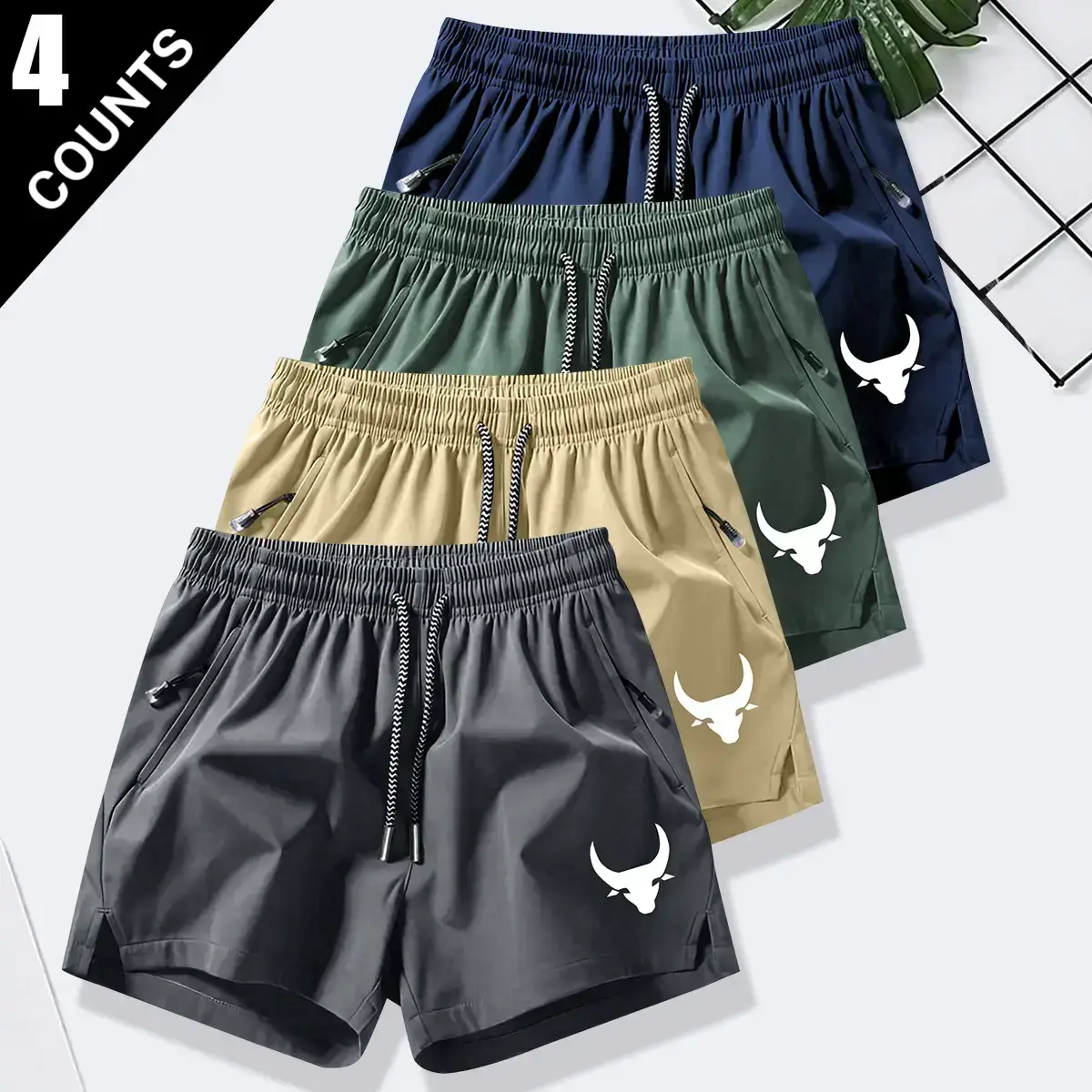 Men's 4 Pack Athletic Shorts, Summer Casual Quick Dry Waistband Drawstring Shorts Breathable Quick Dry Summer Sports Shorts with Pockets, Suitable for Tennis and Gym Workouts mens clothing Elastic Drawstring Jogger Shorts Zipper Athletic Shorts quick d,su