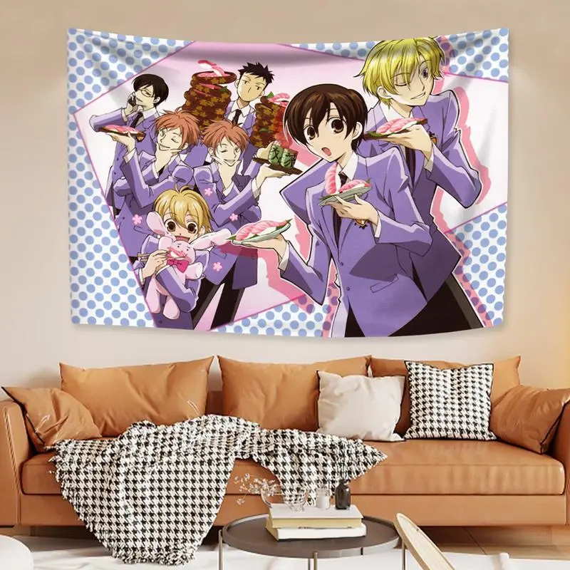 Classic Anime Ouran High School Host Club Cotton-Polyester Tapestry - Light Peach Print, Kawaii Wall Decor, Hand Washable Anime Room Decor for Bedroom, Light Room Decorations, Student Birthday Gift