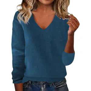 Warm Cashmere Sweaters for Women V Neck Classic Soft Pullover Sweater Loose Casual Long Sleeve 2025 Fall Winter