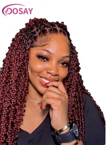 Dosay 36" Goddess Butterfly Locs Braided Wigs Burgundy Synthetic Knotless Box Braids Lightweight Comfortable Daily Wear Full Lace Wig synthetic lace wig