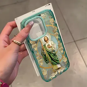 San Judas Tadeo Pattern Phone Case for iPhone 17 16 15 14 Pro Max 13 12 11 Plus Clear Crystal Drop-proof Slim Silicone Shockproof Transparent Protective Cover Juditas,New Year's and Christmas gifts