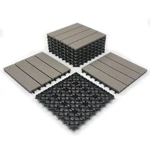 RevTime Easy DIY Wood-Plastic Deck Tiles 12" x 12" x 3/4”, Outdoor Garden, Interlocking Outdoor Deck Floor, Patio Area, Patio Paver, Gray (9 pcs in a Pack)