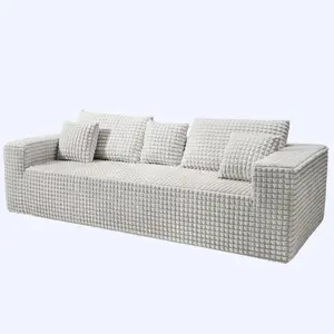 【3 free pillows】97 Inch 3-Seater Cloud Sofa, Soft Corduroy Boneless Couch with Deep Seat - Easy Assembly for Living Room & Bedroom, No Assembly Required