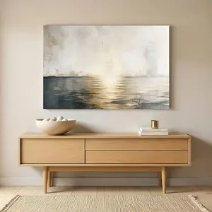 [No frame] Gold Christian Canvas | Minimalist Cross Painting, Abstract Jesus Artwork, Faith-Based Home Decor