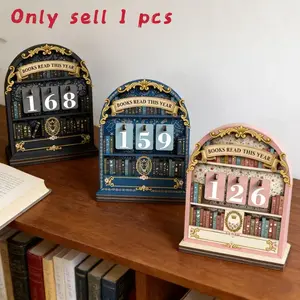 Vintage Style Wooden Reading Tracker Set, Track Up to 999 Books Per Year, Ideal for Reading Challenge Tracking, Bookshelf Decor