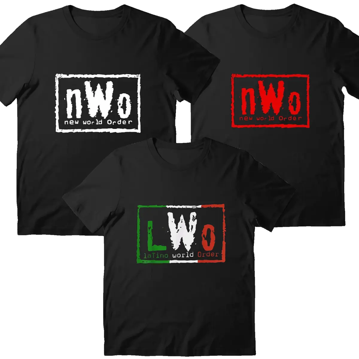 New World Order nWo Logo Wrestling Wolfpac Black Tee, Casual Unisex Menswear, Crewneck Streetwear Shortsleeve Top Tee