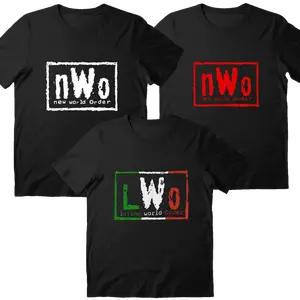 New World Order nWo Logo Wrestling Wolfpac Black Tee, Casual Unisex Menswear, Crewneck Streetwear Shortsleeve Top Tee