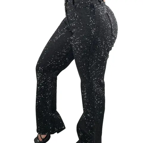 Jackie's All Black Rhinestone Jeans - Straight Fit With Silver Rhinestones - Stretchy & True To Size - Fashionable Women's Denim