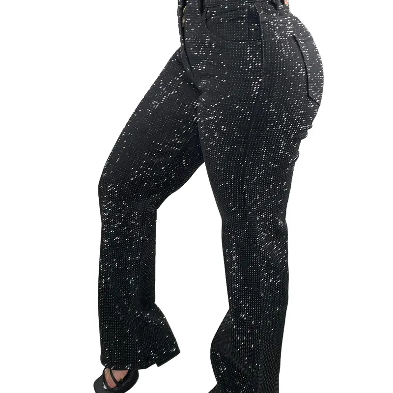 Jackie's All Black Rhinestone Jeans - Straight Fit With Silver Rhinestones - Stretchy & True To Size - Fashionable Women's Denim