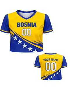Bosnia Soccer Crop Top Jersey Custom Name Number Women Mesh Football Fan Shirt
