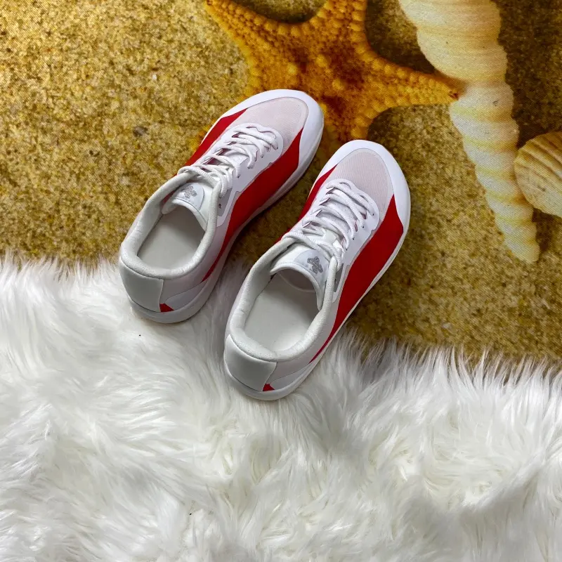Men's Large-Size Red & White Casual Athletic Sneakers - Wide Last, 2E Wide Head, Breathable Mesh, Thick Anti-Slip Sole, Versatile Trainer Footwear for Daily Running