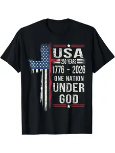 USA 250 Years One Nation Under God 1776 2026 Patriot T-Shirt for Men Women Couple | Trendy Tops, Street Style, Comfort Tee, Casual Summer Tee