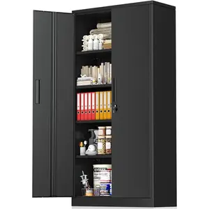 Greenvelly Metal Storage Cabinet with Lock, 72" Black Garage Storage Cabinet with Doors and Shelves, Tall Lockable File &Tool Cabinet for Home Office, Metal Classroom Cabinet Basement