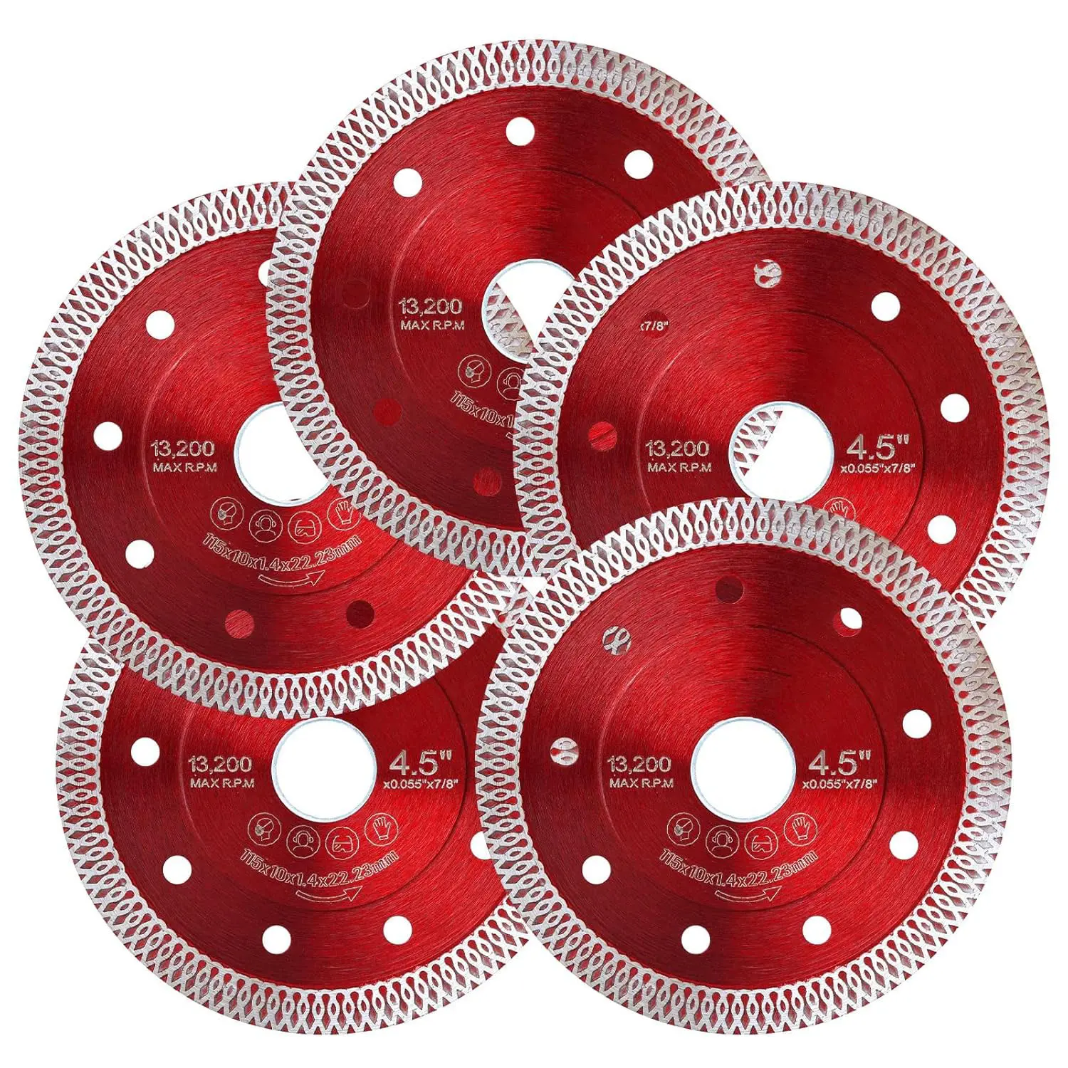 5Pcs Diamond Saw Blades, 4.5" Diamond Blade for Angle Grinder, Chip-Free Cutting Tile Grinder Blade Dry and Wet Cut for Porcelain Ceramic Granite Marble. # segs heavy duty angle wheel