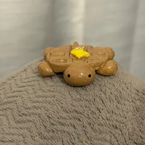 Waffle Handmade Clay Turtle with Unique Design and Vibrant Yellow Shell