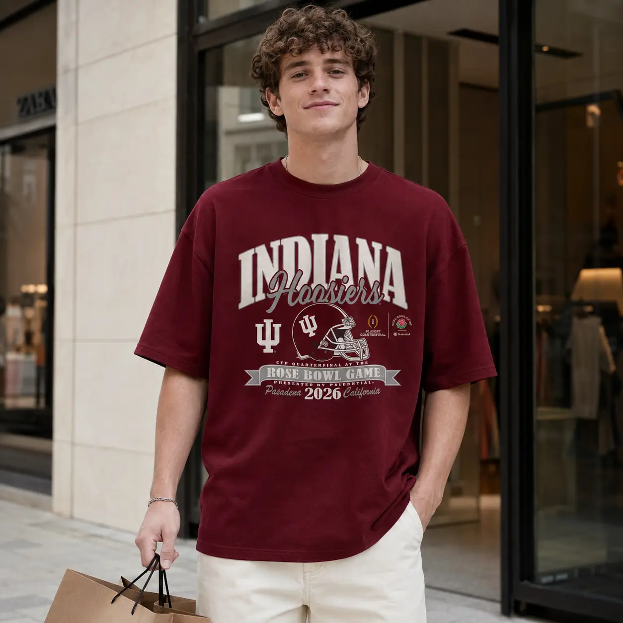 Indiana Hoosiers Blue 84 Unisex College Football Playoff 2026 Rose Bowl T-Shirt - Crimson