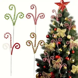 Festive Candy Cane Branches Set, Wool Curly Lollipop Decor for Christmas Tree Vase Filler, Perfect for Holiday Parties
