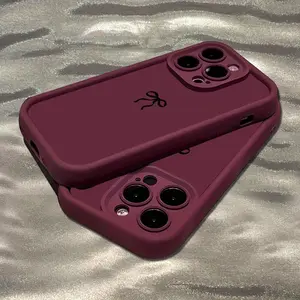 Phone Case: Black Line Gentle Bow Tie Pattern, Suitable for TPU, iPhone 17 Pro Max Case, Compatible with iPhone 16 Pro Max/15/14/13P/12/11/7/8P/X/XR/XS Max, Drop-Proof, Simple and Creative, High-Value Red Stepped Protective Cover, Holiday Gift