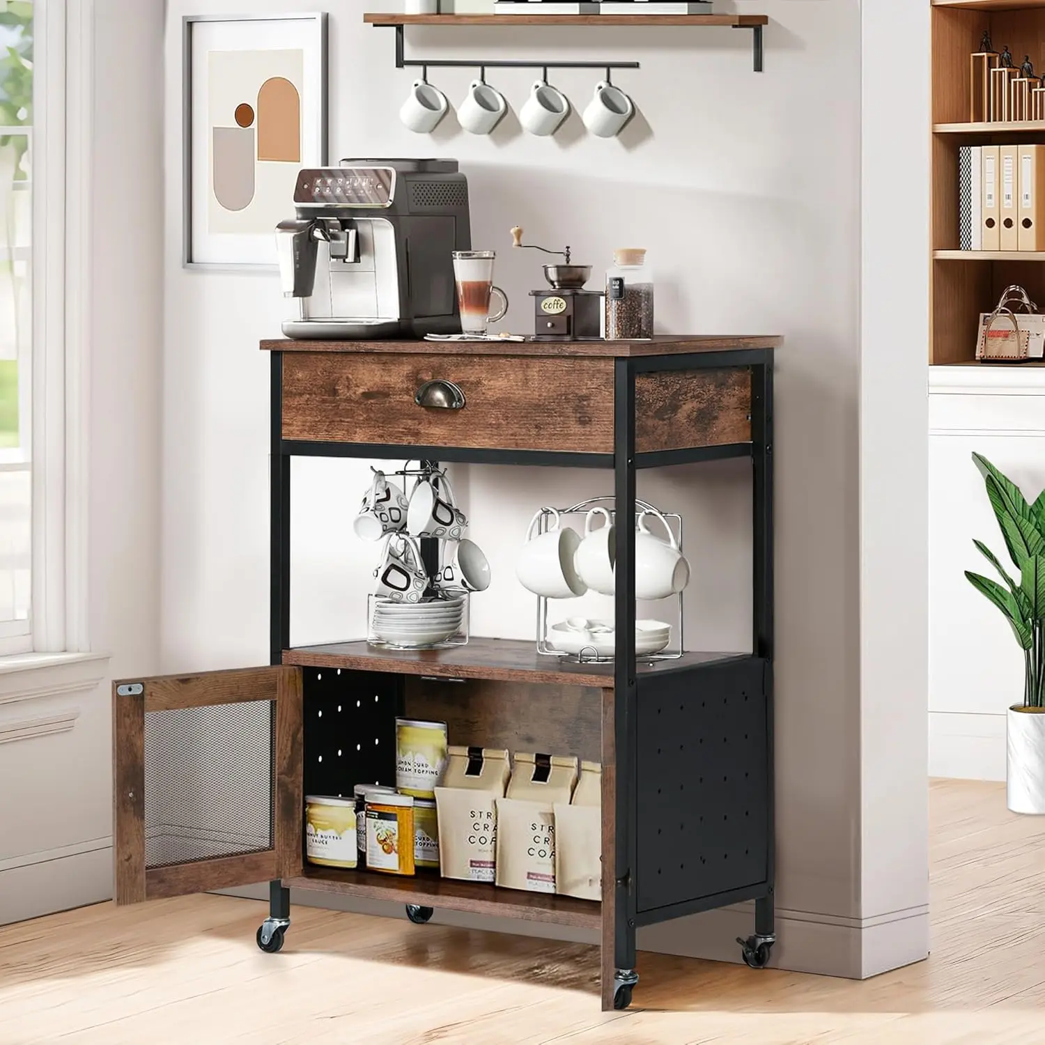 [Summerwins] HOMBCK Catrimown Coffee Cart with Storage, Coffee Cart Station, Coffee Bar Cart on Wheels, Small Microwave Cart with Drawer for Kitchen, Living Room #summer garden,fathers day gift ideas