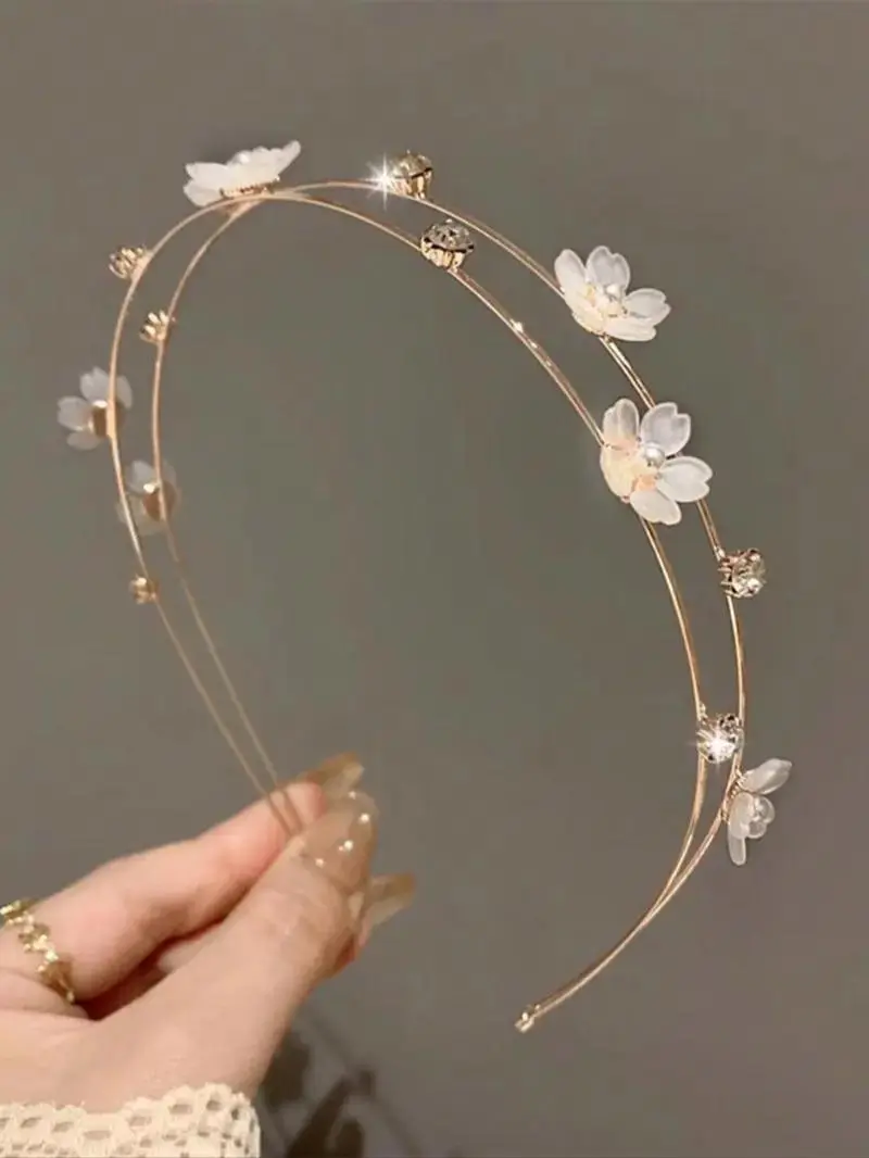 2 Pcs Flower Decor Headband, Elegant Jasmine Style Hair Hoop, Princess Crown for Bridal, Wedding, Party & Formal Events, Fashion Hair Accessories for Women and Girls