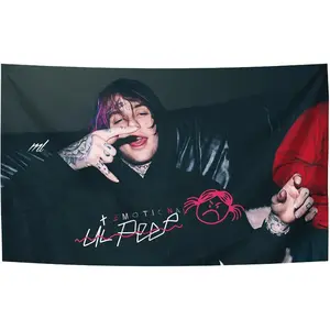 1pc GLoGi Rapper Music Poster Lil Singer Peep Tapestry Home Decor Tapestry Bedroom Living Room Dormitory Decoration Suitable Indoor and Outdoor Use with Installation Package