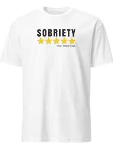 Addiction Recovery Apparel - Sobriety 5 Stars Highly Recommended - Premium Soft Graphic Tee - 100% Ring-Spun Cotton, Double-Stitched, True-to-Size Fit - Casual Menswear, Streetwear