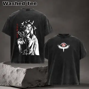 Akatsuki Red Cloud Tee Washed – Naruto Anime Vintage Washed Heavy Cotton Oversized Manga T-Shirt & Hoodie, Double Printed Retro Unisex Streetwear Graphic Top, Dark Ninja Organization Edition