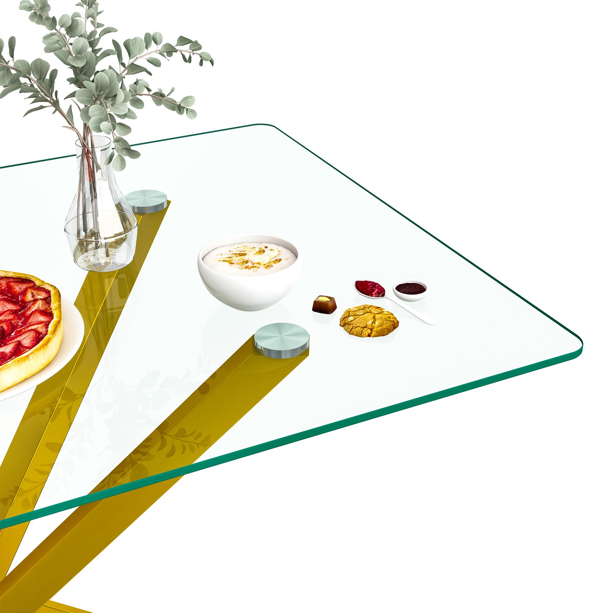 47.2" Rectangular Glass Dining Table, Tempered Kitchen Table with Gold Metal Legs, Modern Dinner Table for Kitchen Dining Room
