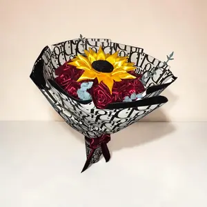 Handmade Crochet Sunflower and red roses Bouquet – Knitted Flower Gift