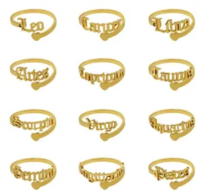 Adjustable Zodiac Sign Ring, Gold Plated Stainless Steel, Anillos Zodiacales, Horoscope Jewelry - Fashion Accessories