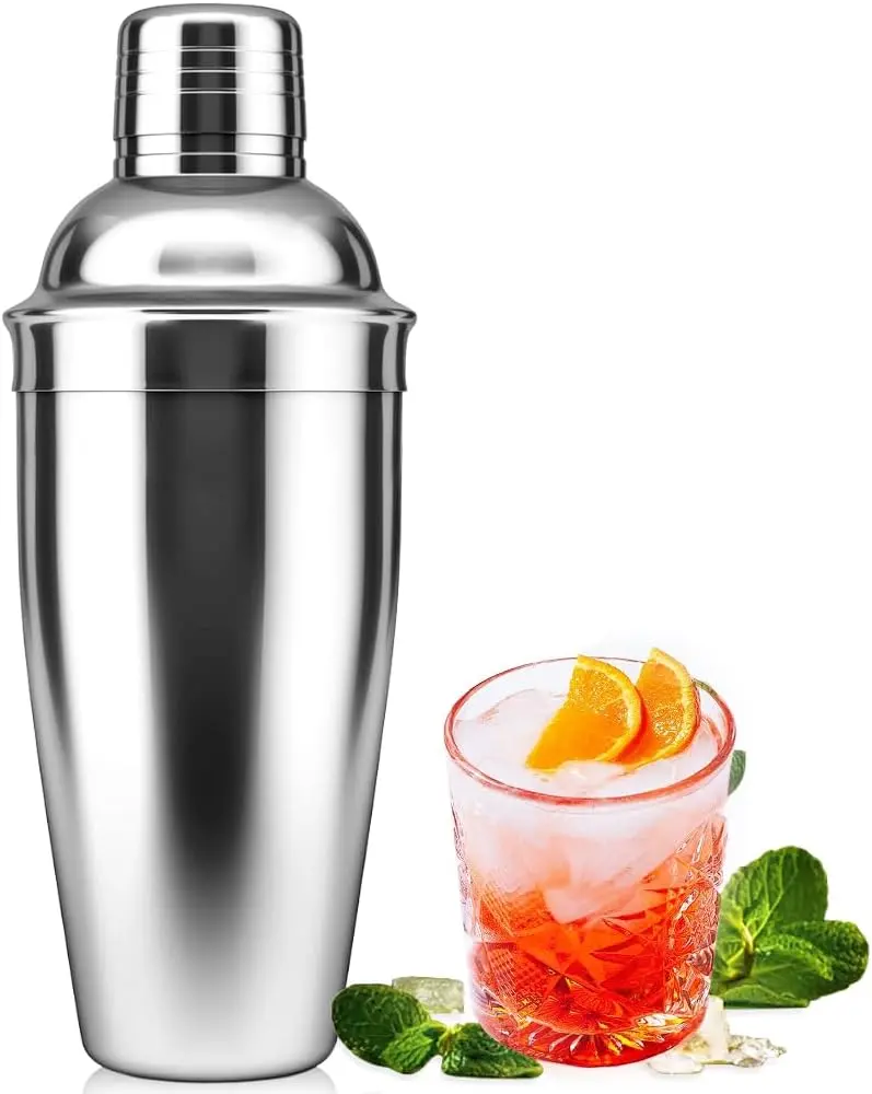Shaker,Drink Mixer with Built-in Strainer for Mixing Drinks Margaritas,Beginner Friendly Mixer Bar Utensil Tool (Sliver-01)