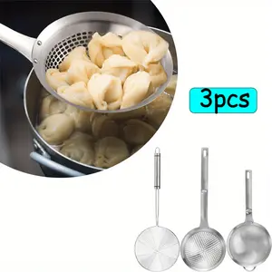 3 Pieces Spider Strainer Skimmer Spoons Set, Fine Mesh Stainless Steel Sieve Food Strainers, Strainer Ladle Wire Skimmer Spoon with Handle for Kitchen