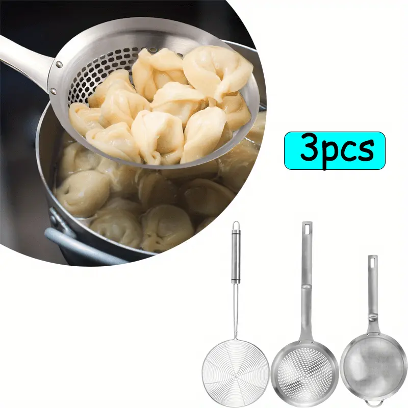 3 Pieces Spider Strainer Skimmer Spoons Set, Fine Mesh Stainless Steel Sieve Food Strainers, Strainer Ladle Wire Skimmer Spoon with Handle for Kitchen