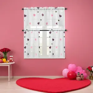 2pcs/3pcs '3D Love' Embroidery Sheer Curtains Rod Pocket for Every Room Valentine's Day Curtains Interior Decoration Accessories Home Textile