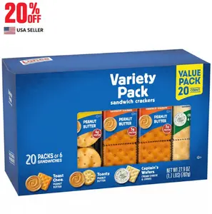 Variety Pack Sandwich Crackers – 3 Flavors, 20 Individually Wrapped Packs (6 Sandwich Crackers Each)