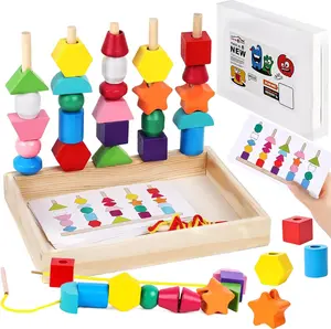 Beads Sequencing Toy Wooden Stacking Montessori Toys for Kids Coordination and Educational Preschool Learning Toy