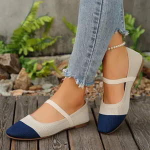 Women's Elastic Knit Flats Color-Blocked Comfort Slip-On Indoor Outdoor Shoes for Daily & Office Wear