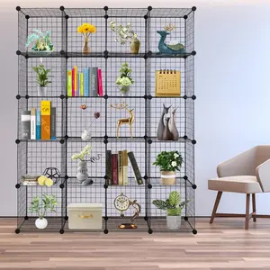 20-Cube Organizer Cube Storage Storage Shelves Wire Cube Storage Origami Shelves Metal Grid Multifunction Shelving Unit Modular Cubbies Organizer Bookcase Household Plastic Room Black Racks Steel Installation Wooden