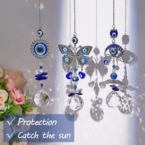Devil's Eye Prismatic Transparent Ball, Butterfly Suncatcher Blue Eye Pendant Ornament for Window Hanging Decor, Home Garden