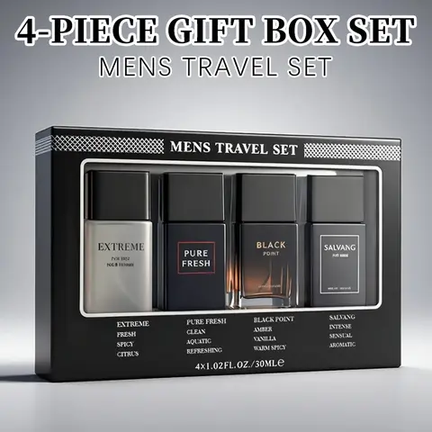 4-Piece Set Men's Travel Set - Eau De Toilette Spray Gift Box with Long Lasting Fragrance - 1 Fl Oz/Bottle Perfume, Perfect for Holidays, Dating, Daily Life & Parties