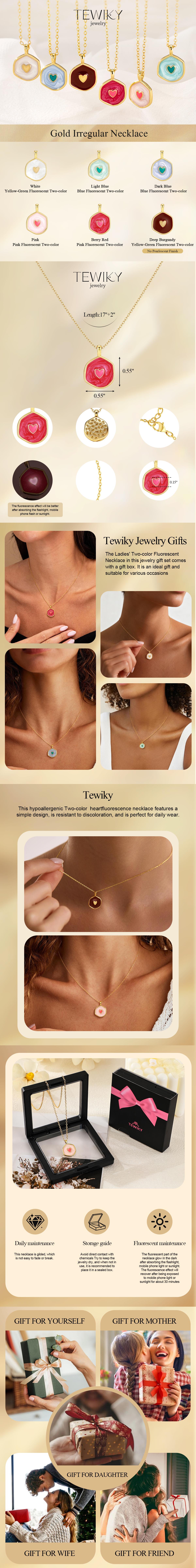 TEWIKY Gold irregular Love Necklace for Women Dainty Simple Fluorescent dual-color drip heart round Pendant with Enamel & Cubic Zirconia Gem Elegant Hypoallergenic Gold Jewelry Party Daily Wear For Winter items , Christmas gifts