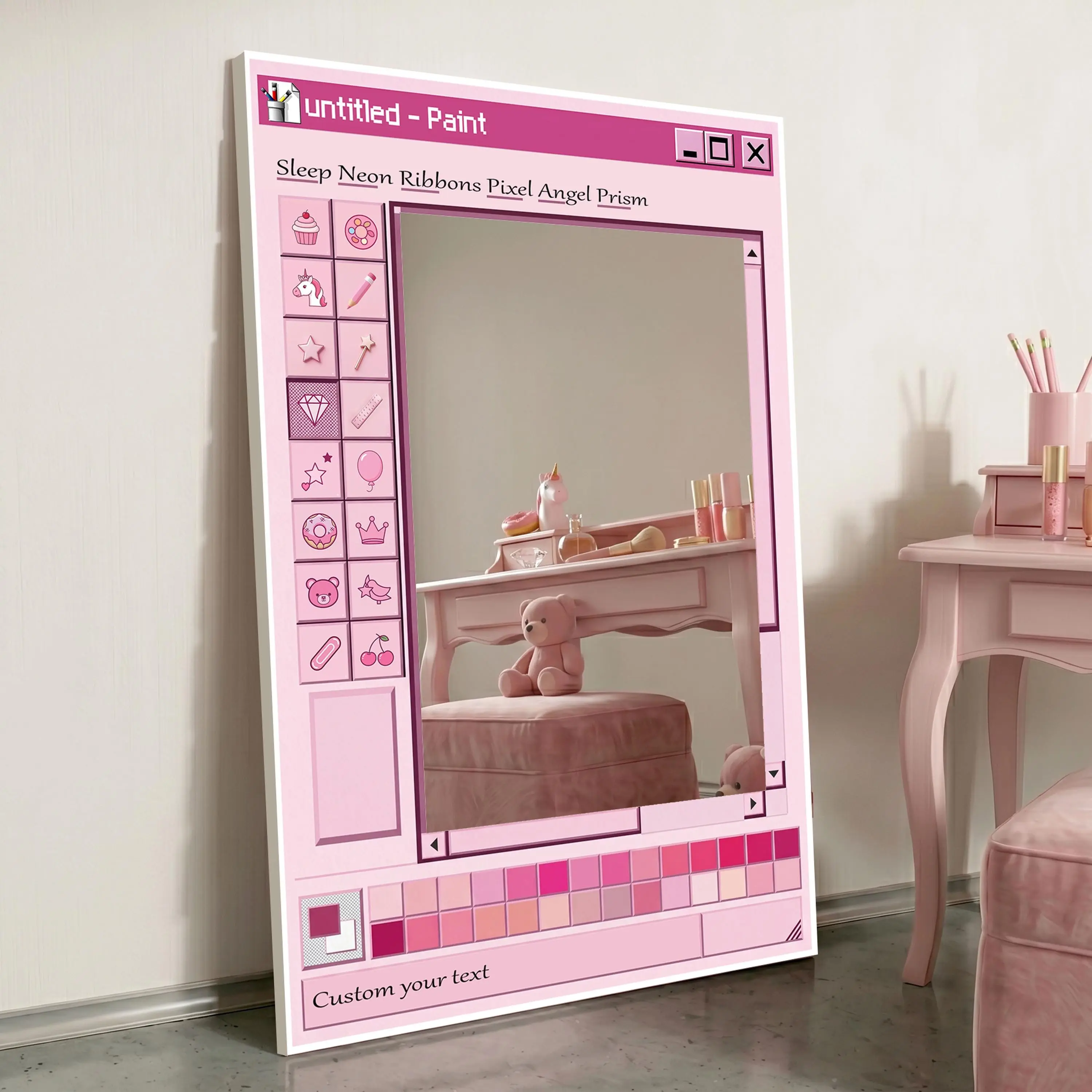 Pink MS Paint Mirror, Y2K Aesthetic Room Decor, Retro Computer Nostalgia Wall Art, Custom Text Mirror, Pastel Pink Mirror, Gamer Girl Gift LightCraftMirrors