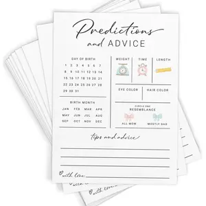 Printed Baby Predictions & Advice Cards for New Parents Baby Shower Game Wishes for Mommy & Daddy Gender Reveal Boy or Girl Modern Minimal Design 30 Cards