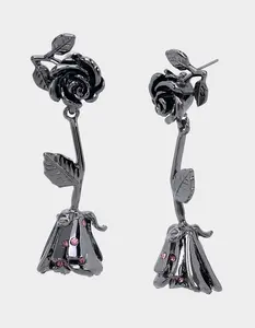 Betsey Johnson FLY BY NIGHT ROSE POST LINEAR EARRINGS PINK