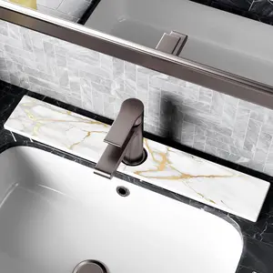 Stone Faucet Mat for Kitchen Sink, 23.6"  Drying Sink Splash Guard White Marble Diatomite Mat Around Faucet Absorbent Stone Tray for Kitchen Bathroom Counter