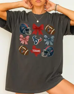 Comfort Colors 1717 - Houston Football Coquette Graphic T-Shirt, Game Day Tee, Texans Fan Shirt, Football Gift Top