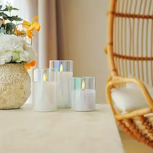 Transparent Three-piece Flameless Candle Lights with Bullet - Shaped Heads, Equipped with Remote - Control Function And Comes with A Remote Control. Powered By AA Batteries. Suitable for Thanksgiving, Festival Celebrations, Gifting, Home Decoration