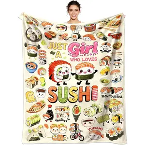 Sushi Blanket Gifts Soft Flannel Sushi Loves Throw Blanket Cute Food Themed Bedding Dceor for Women Girls Kids Adults 50"x40"